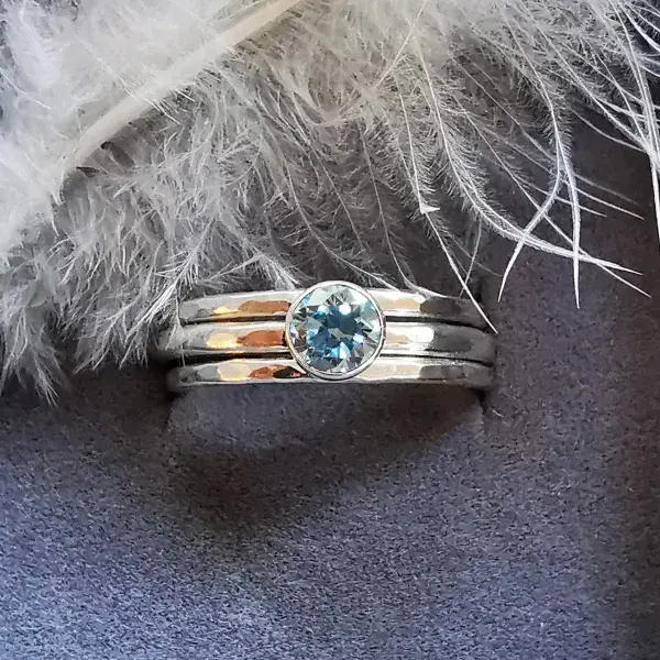 5mm Diamond, Silver Memorial Stacking  Ring- Ash/Hair Hidden
