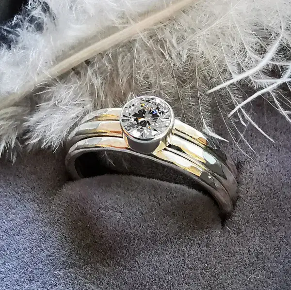 5mm Diamond, Silver Memorial Stacking  Ring- Ash/Hair Hidden