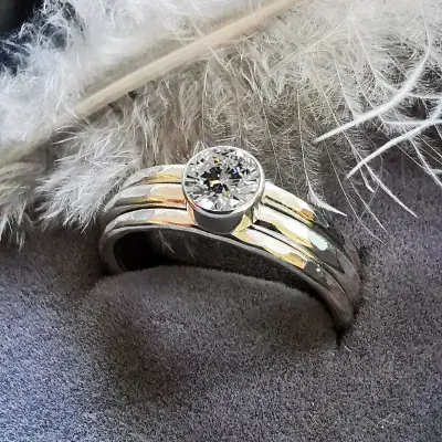 5mm Diamond, Silver Memorial Stacking  Ring- Ash/Hair Hidden