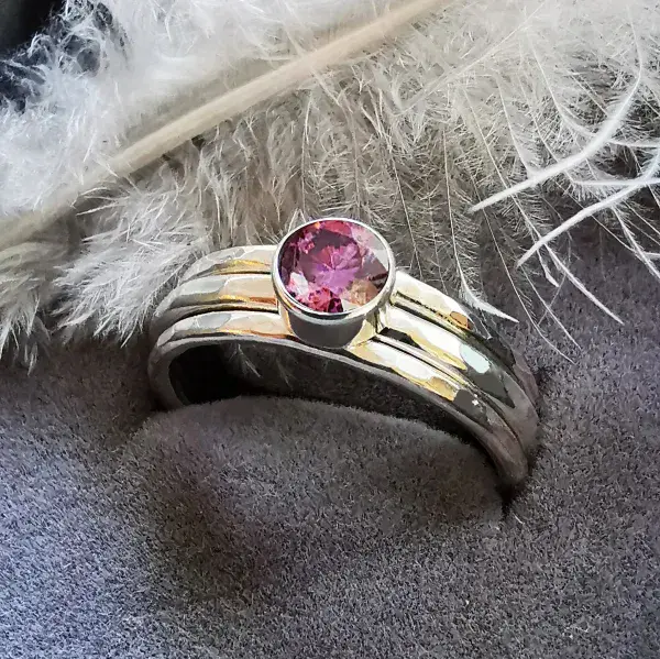 5mm Diamond, Silver Memorial Stacking Ring- Ash/Hair Hidden