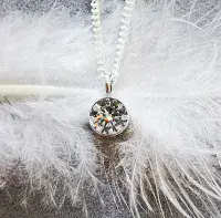 5mm Diamond  Silver Simple Circle Memorial Pendant Ash /Hair  HIDDEN