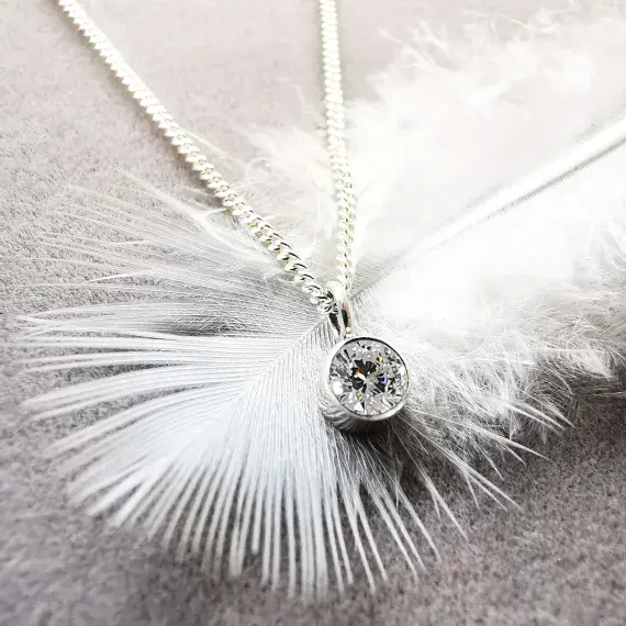 5mm Diamond  Silver Simple Circle Memorial Pendant Ash /Hair  HIDDEN