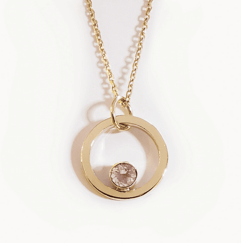 5mm Gemstone and Ash Circle 9ct Gold Memorial Pendant