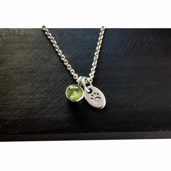 5mm Gemstone And Ash/Hair Paw Memorial Pendant