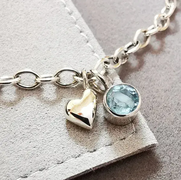 5mm Gemstone Silver Ash/Hair Heart Memorial Bracelet