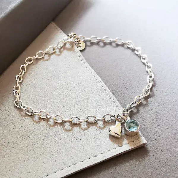 5mm Gemstone Silver Ash/Hair Heart Memorial Bracelet