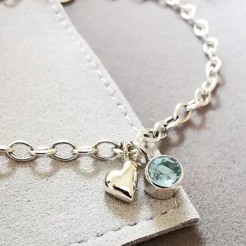 5mm Gemstone Silver Ash/Hair Heart Memorial Bracelet