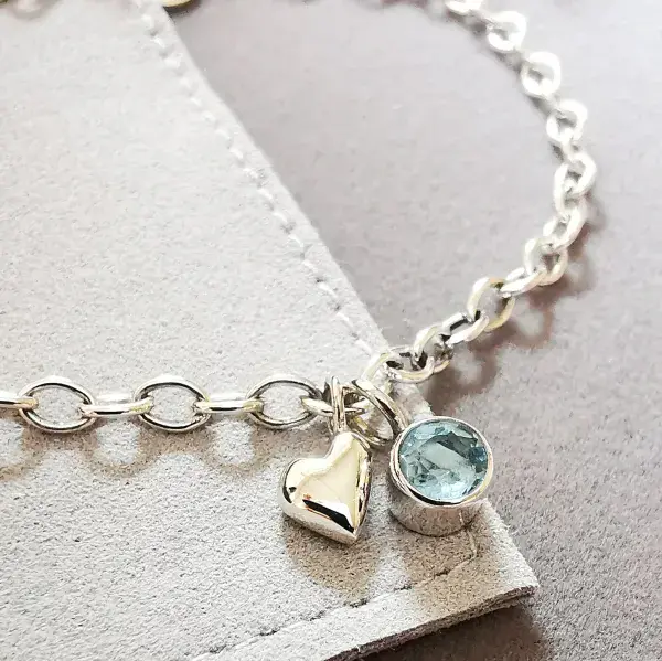 5mm Gemstone Silver Ash/Hair Heart Memorial Bracelet