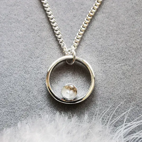 5mm Gemstone Silver Circle Memorial Necklace - Ash/Hair Hidden or Visible