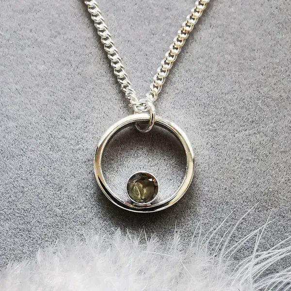5mm Gemstone Silver Circle Memorial Necklace - Ash/Hair Hidden or Visible