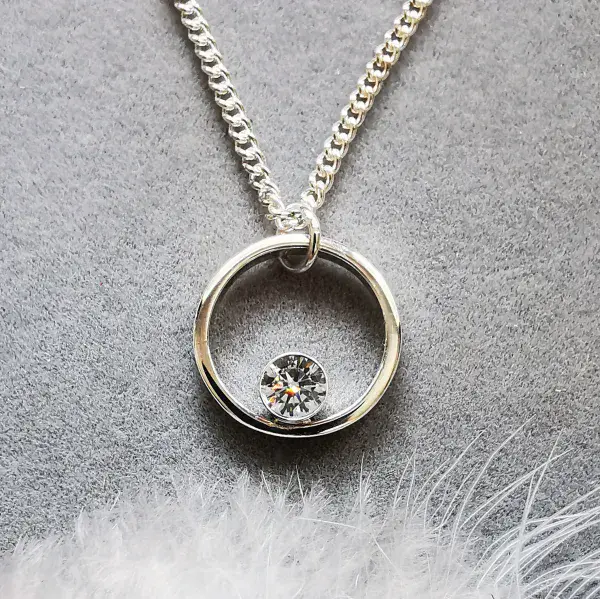 5mm Grey Diamond, Silver Circle Memorial Pendant - Ash/ Hair  Hidden