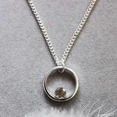 5mm Grey Diamond, Silver Circle Memorial Pendant - Ash/ Hair  Hidden
