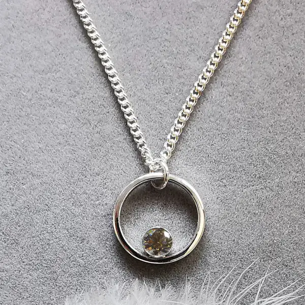 5mm Grey Diamond, Silver Circle Memorial Pendant - Ash/ Hair Hidden