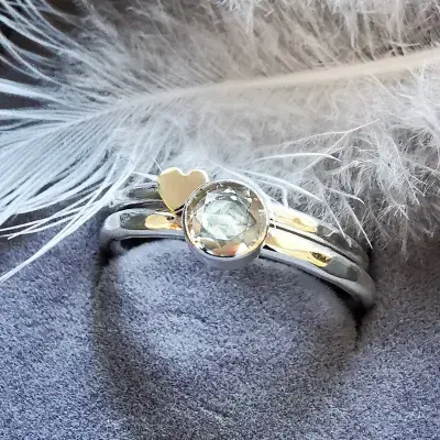 5mm White Diamond  Silver and 9ct Gold Heart Memorial Ring  Ash  VISIBLE