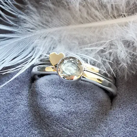 5mm White Diamond  Silver and 9ct Gold Heart Memorial Ring  Ash  VISIBLE