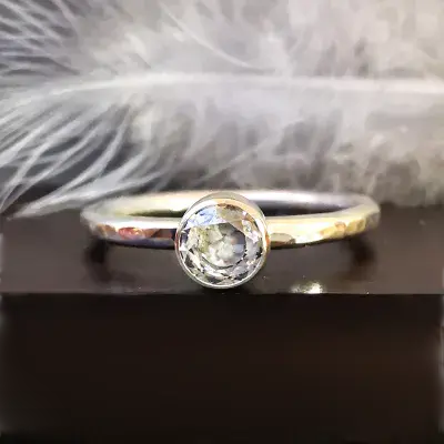 5mm White Diamond Silver Memorial  Ring Ash VISIBLE