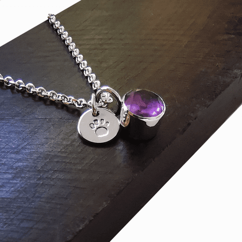 6mm Gemstone And Ash / Hair Memorial Paw Pendant