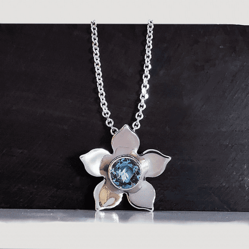 6mm Gemstone and Hidden Ash/Hair/Clothes Forget Me Not Memorial Pendant