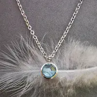 8mm Blue Topaz Silver Memorial Necklace - Ash/Hair VISIBLE