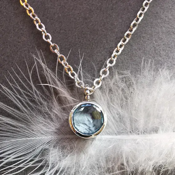 8mm Blue Topaz Silver Memorial Necklace - Ash/Hair VISIBLE