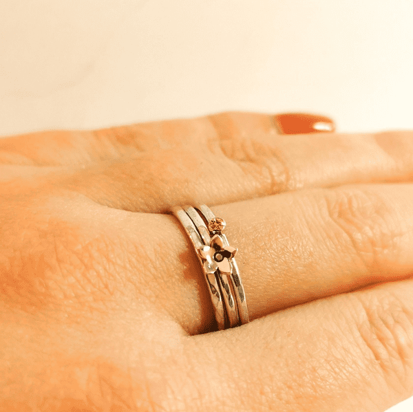 9ct Gold Forget Me Not And Silver Memorial Ring For 2mm Heart In Diamond