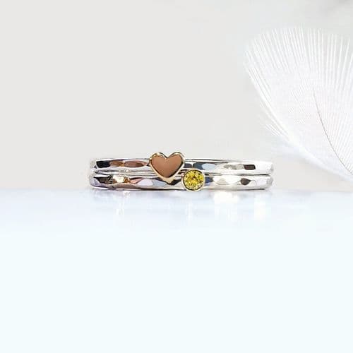 9ct Gold Heart On Silver Memorial Ring For 2mm Heart In Diamond