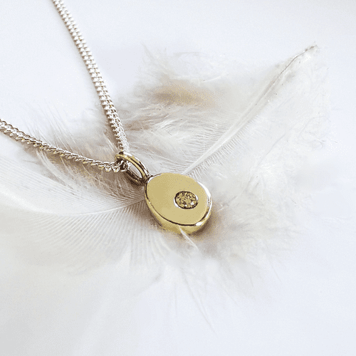 9ct Gold Pebble Pendant For 2mm Heart In Diamond On Silver Chain