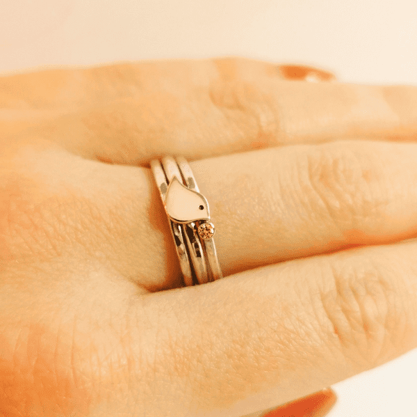 9ct Gold Robin And Silver Memorial Ring For 2mm Heart In Diamond