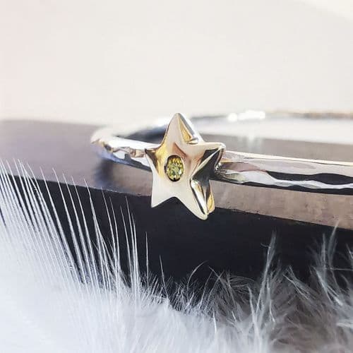9ct Gold Star And 2mm Heart In Diamond Silver Memorial Bangle