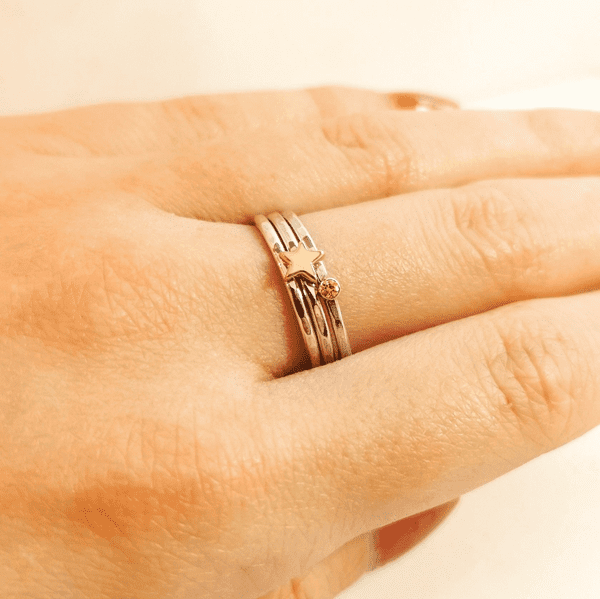 9ct Gold Star And Silver Memorial Ring For 2mm Heart In Diamond