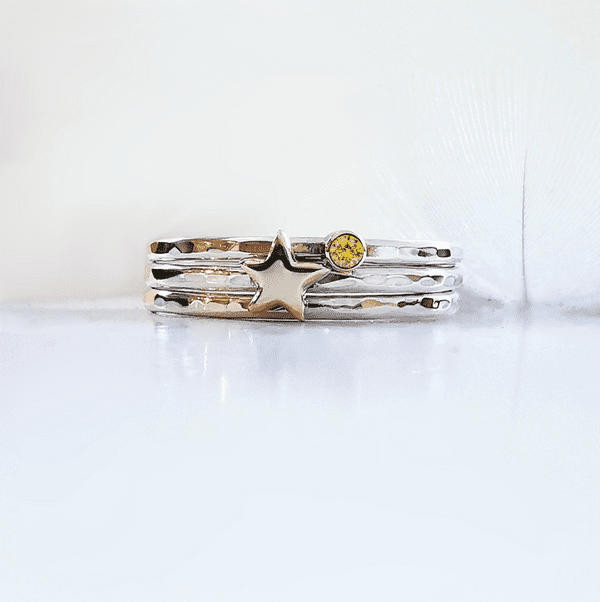 9ct Gold Star And Silver Memorial Ring For 2mm Heart In Diamond