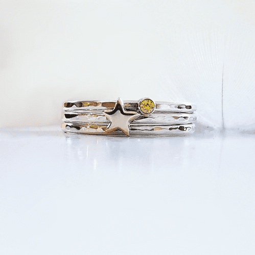 9ct Gold Star And Silver Memorial Ring For 2mm Heart In Diamond
