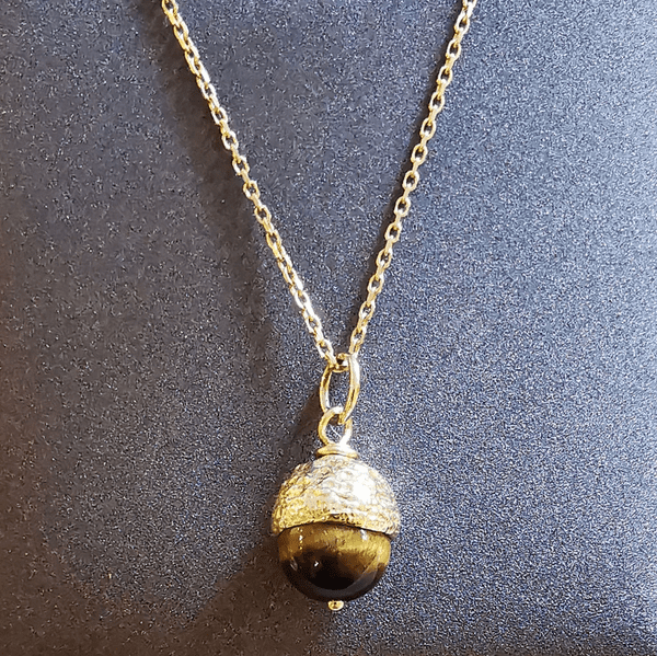 9ct Gold Tigers Eye Acorn Urn Pendant