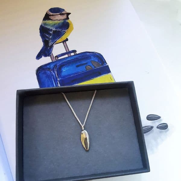 Blue Tit's Visit To Ukraine Signed Book And Sunflower Seed Pendant