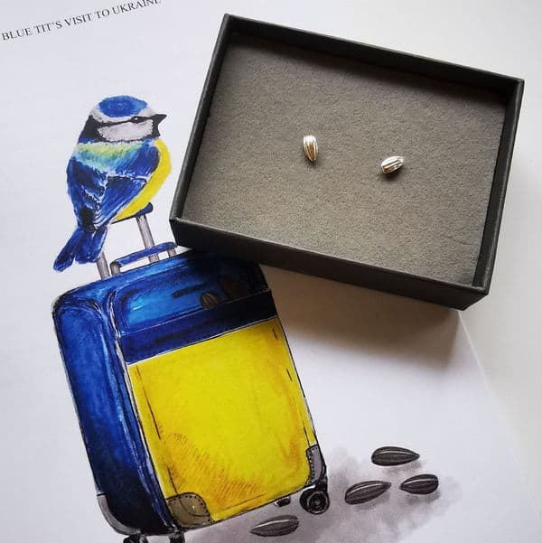 Blue Tit's Visit To Ukraine Signed Book and Tiny Seed Of Hope Earrings