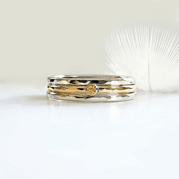 Classic Silver And 9ct Gold Memorial Ring For 2mm Heart In Diamond