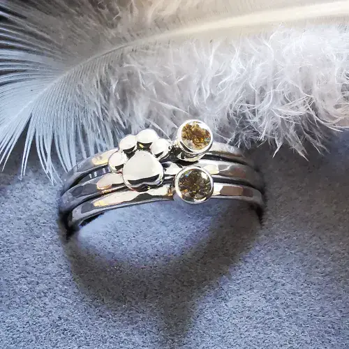 Double 3mm Diamonds Hidden Ash Memorial Paw Stacking Rings