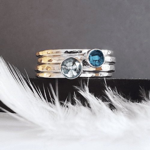 Double 5mm And 4mm Gemstone and Ash/Hair Memorial Ring