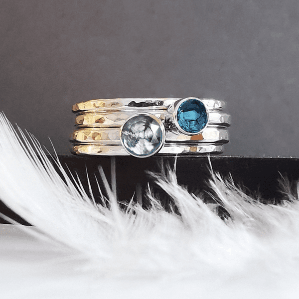 Double 4mm Gemstone and Ash/Hair Memorial Ring With 9ct Gold Heart