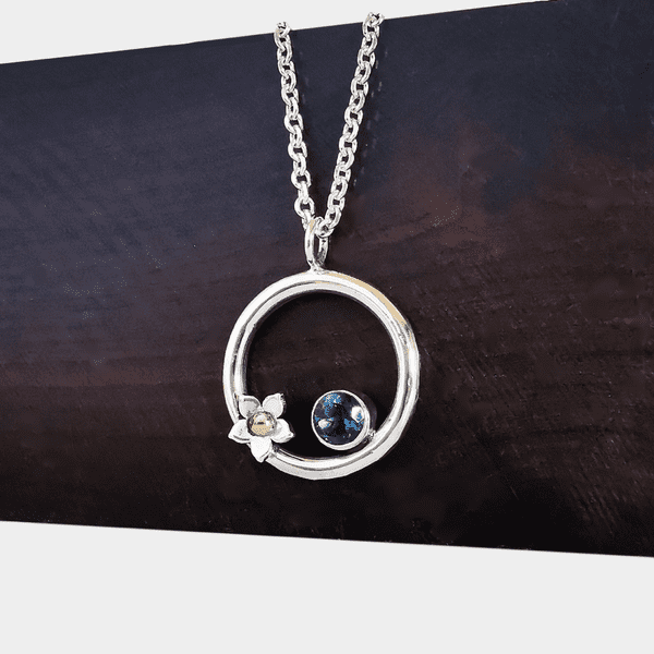 Forget Me Not 4mm Gemstone And Ash/Hair Memorial Pendant