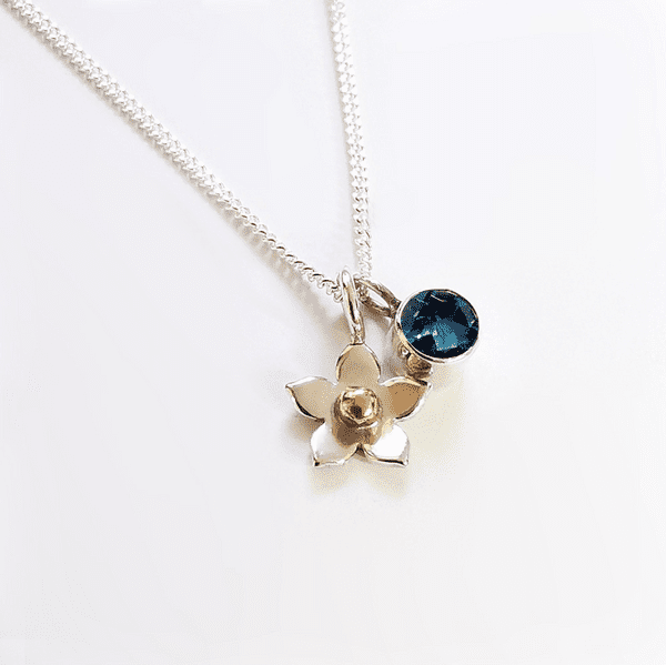 Forget Me Not With 5m Gemstone And Ash / Hair Memorial Pendant