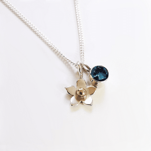 Forget Me Not With 5m Gemstone And Ash / Hair Memorial Pendant