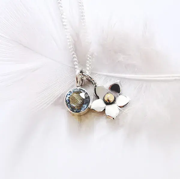Forget Me Not With 5m Gemstone And Ash / Hair Memorial Pendant