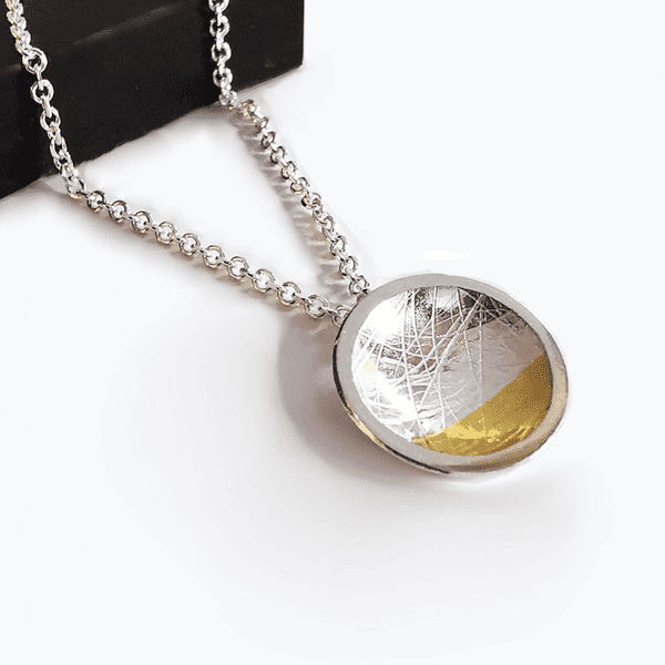 Hair/Fur Imprinted  Silver /Silver & Gold Circle Pendant