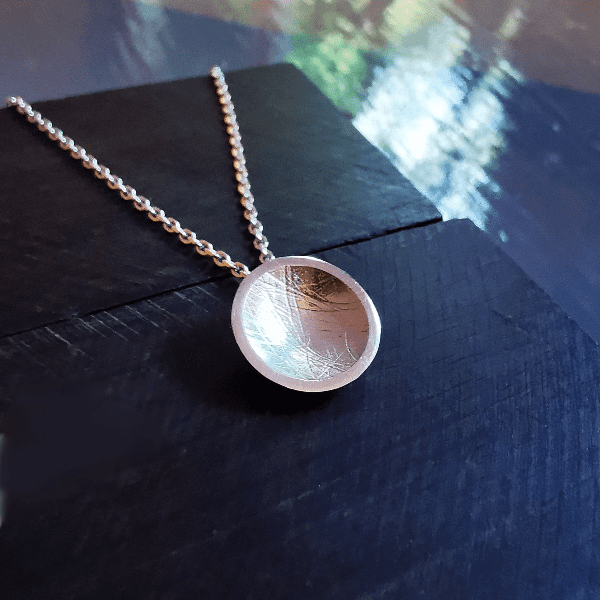 Hair/Fur Imprinted  Silver /Silver & Gold Circle Pendant