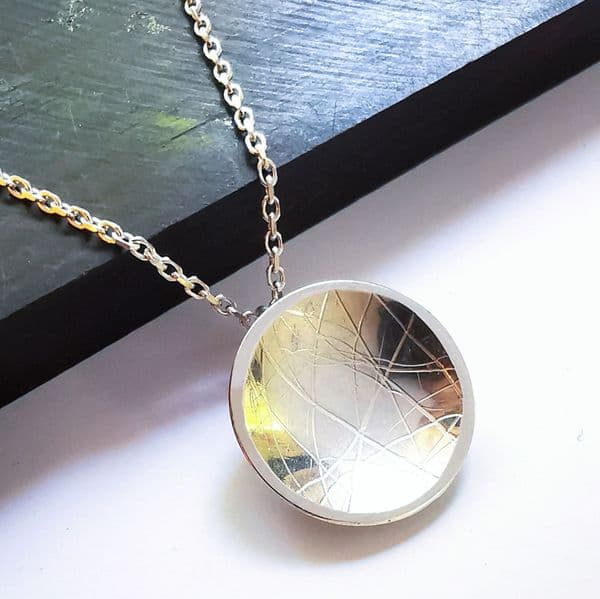 Hair/Fur Imprinted  Silver /Silver & Gold Circle Pendant