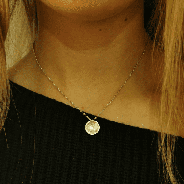 Hair/Fur Imprinted  Silver /Silver & Gold Circle Pendant