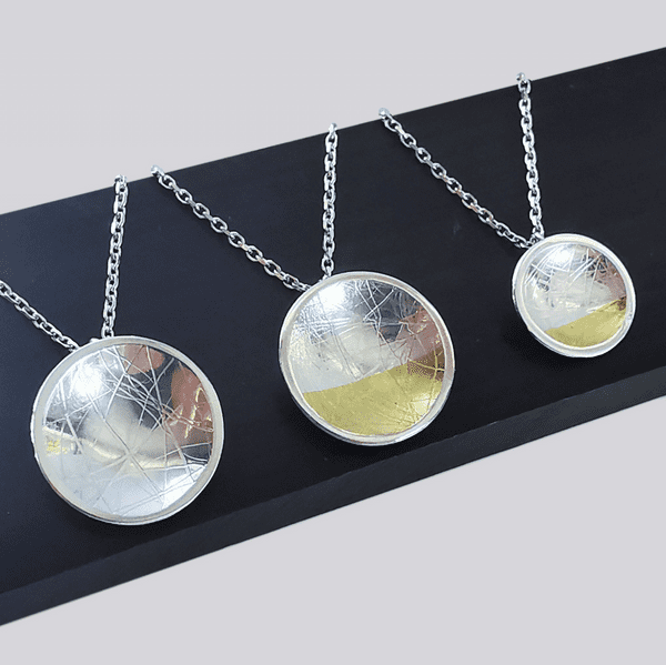 Hair/Fur Imprinted  Silver /Silver & Gold Circle Pendant
