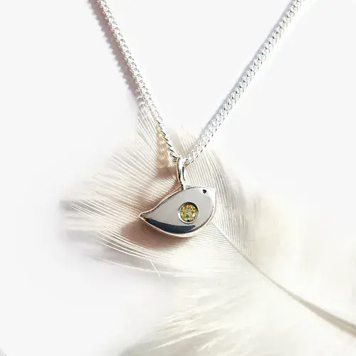Silver Robin Pendant For 2mm Heart In Diamond