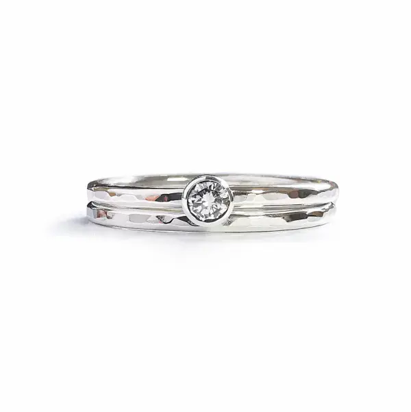 Simple 3mm Diamond Ash Hair Silver Stacking Memorial Ring